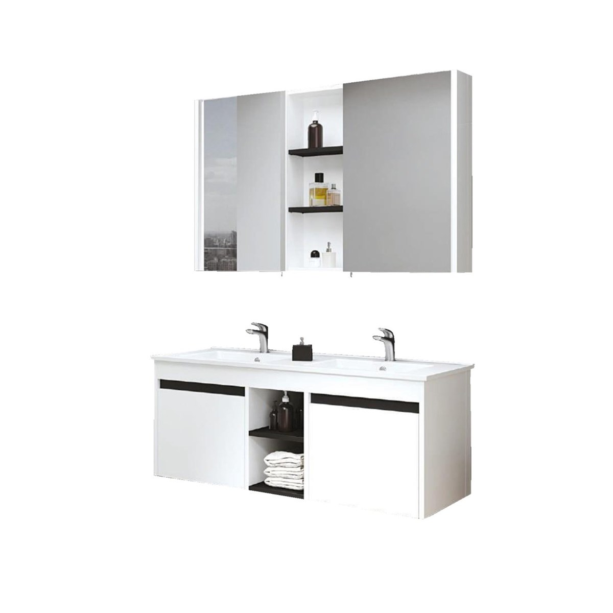 Denko Twin 120 cm Beyaz Banyo Dolabı