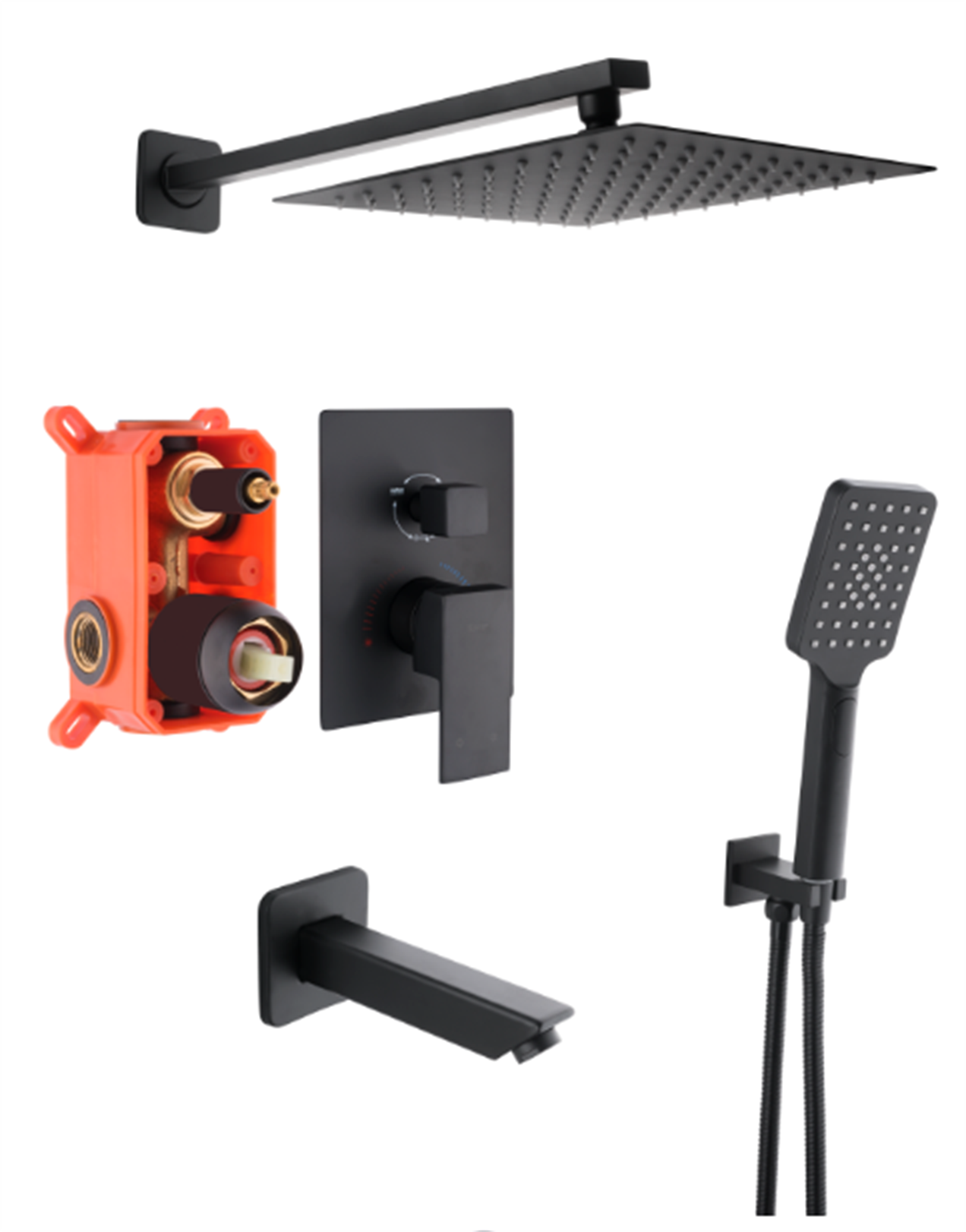Square Siyah Ankastre Banyo Bataryası Seti 