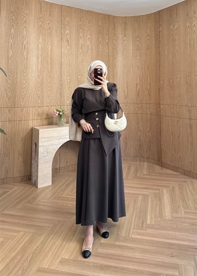  Kemerli Taşlanmış Modal Elbise Kahverengi 