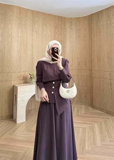  Kemerli Taşlanmış Modal Elbise Mürdüm 