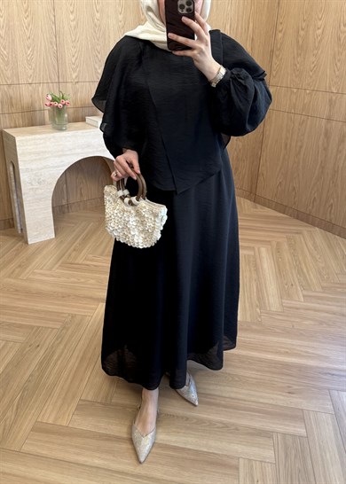  Siyena Asimetrik Kesim Elbise Siyah