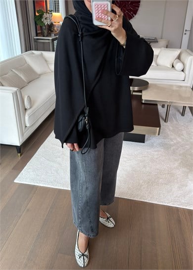%100 Pamuk Barrel Jean Siyah