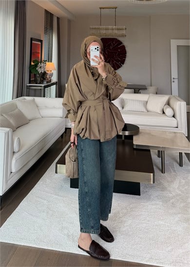 %100 Pamuk Barrel Jean Yeşil Tint