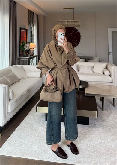 %100 Pamuk Barrel Jean Yeşil Tint