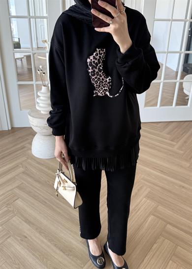3 İplik Leoparlı Şardonsuz Takım Siyah