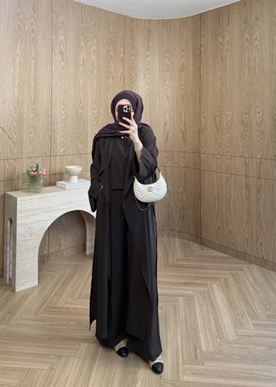 3lü Abaya Takım Kahverengi