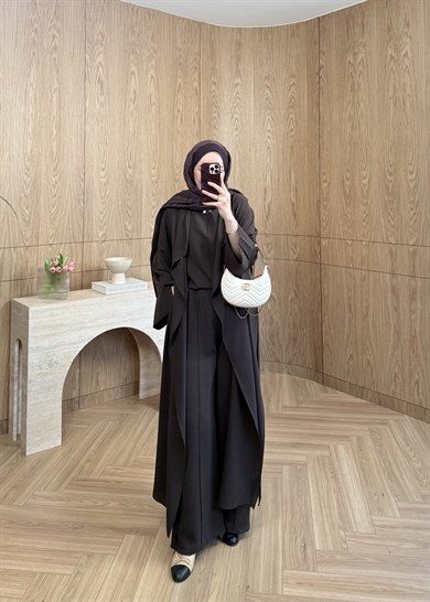 3lü Abaya Takım Kahverengi
