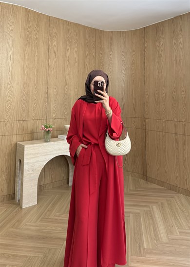 3lü Abaya Takım Kırmızı