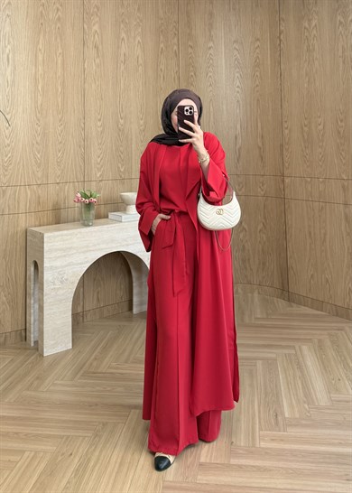 3lü Abaya Takım Kırmızı