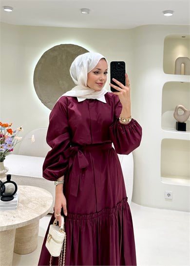 Açelya Poplin Elbise Bordo