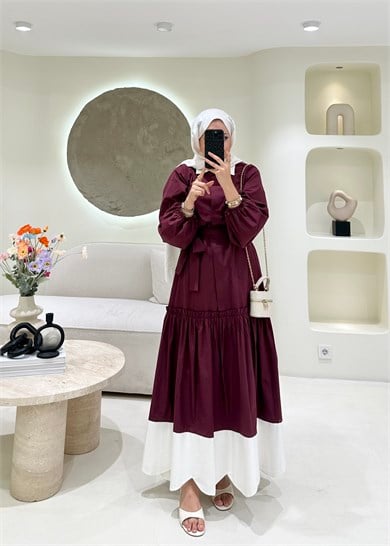 Açelya Poplin Elbise Bordo