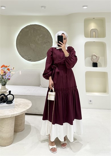 Açelya Poplin Elbise Bordo