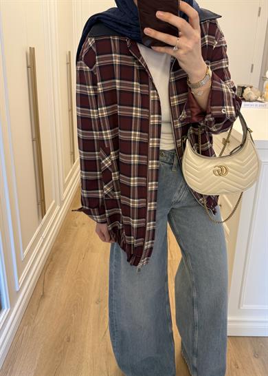 Alden Ekose Desenli Bomber Ceket Bordo