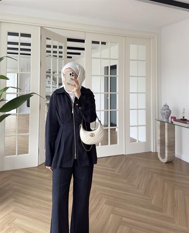 Alya Çift Fermuarlı Denim Takım Koyu Mavi