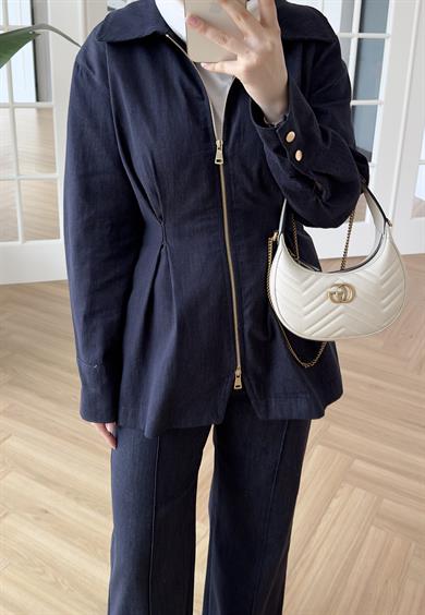 Alya Çift Fermuarlı Denim Takım Koyu Mavi