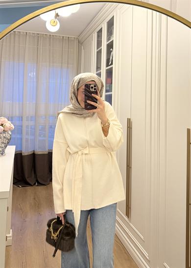 Angora Kemerli Bluz Ekru
