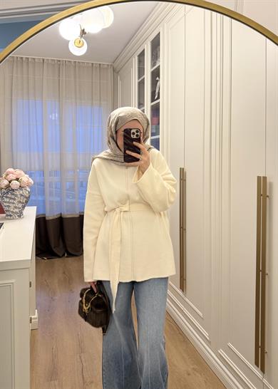 Angora Kemerli Bluz Ekru