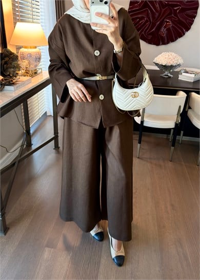 Aresa Keten Takım Kahverengi