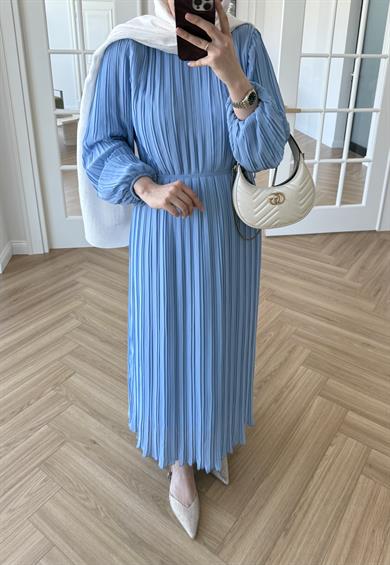 Soft Piliseli Elbise Bebe Mavi