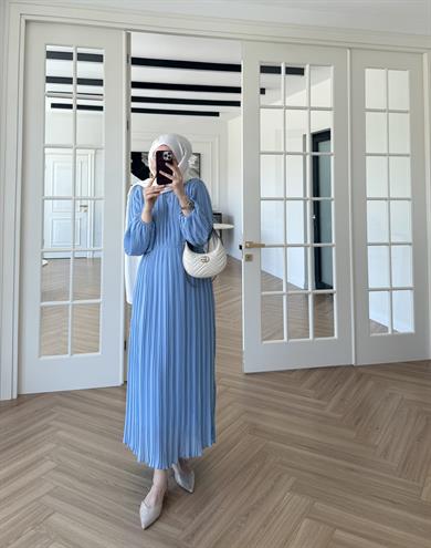 Soft Piliseli Elbise Bebe Mavi