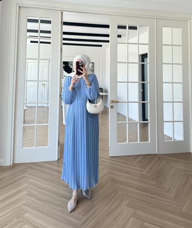 Soft Piliseli Elbise Bebe Mavi