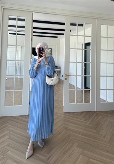 Soft Piliseli Elbise Bebe Mavi