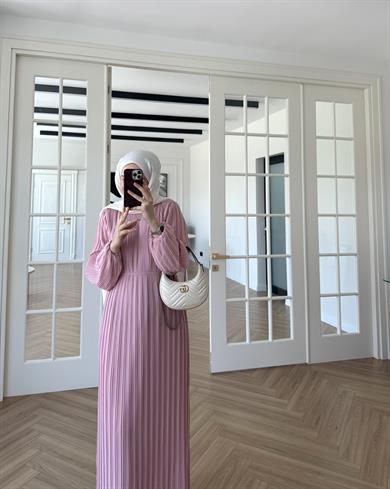 Soft Piliseli Elbise Pudra