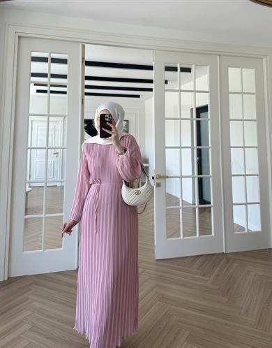 Soft Piliseli Elbise Pudra