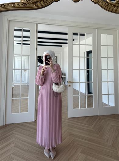 Soft Piliseli Elbise Pudra