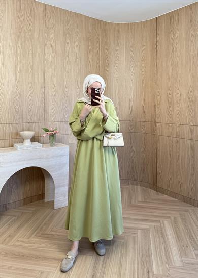 Asel Modal Elbise Yağ Yeşili