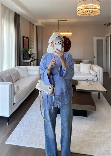 Asimetrik Dantel Detaylı Sweat Lila