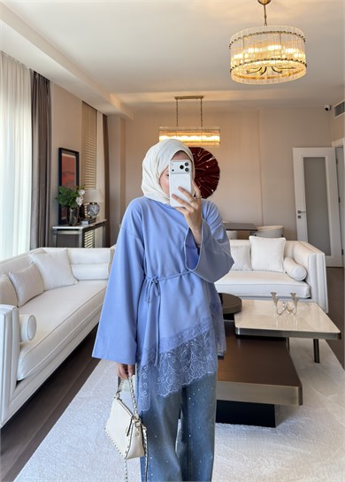 Asimetrik Dantel Detaylı Sweat Lila