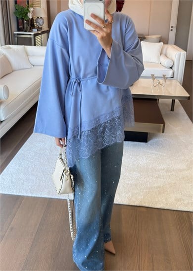 Asimetrik Dantel Detaylı Sweat Lila