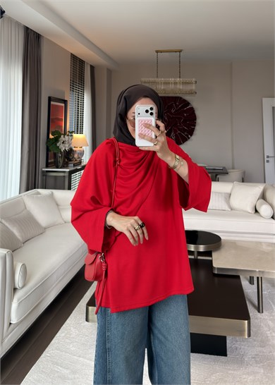 Atkı Detaylı Bağlamalı Sweat Kırmızı
