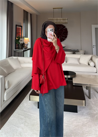 Atkı Detaylı Bağlamalı Sweat Kırmızı