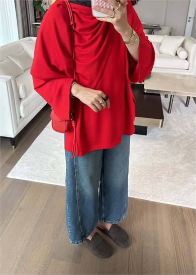 Atkı Detaylı Bağlamalı Sweat Kırmızı