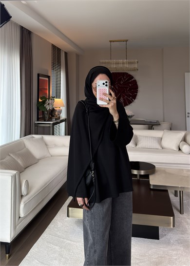 Atkı Detaylı Bağlamalı Sweat Siyah