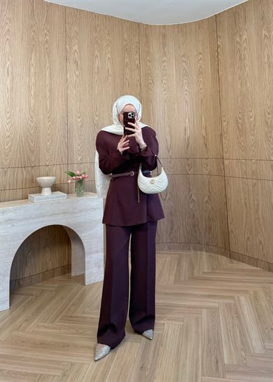 Aura Pelerinli Takım Mürdüm