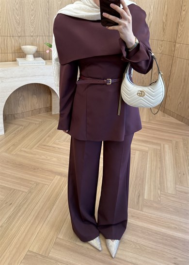 Aura Pelerinli Takım Mürdüm