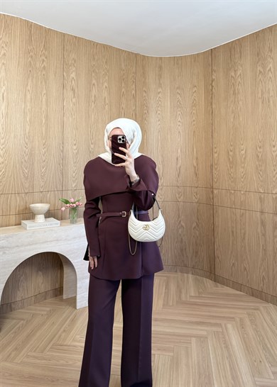 Aura Pelerinli Takım Mürdüm