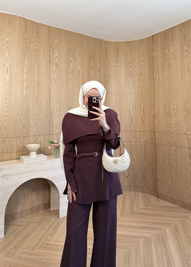 Aura Pelerinli Takım Mürdüm