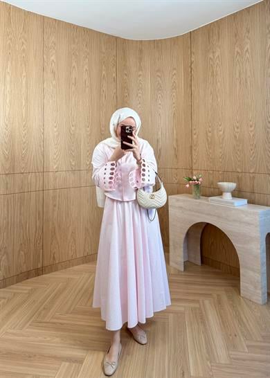 Moon Nakışlı Tasarım Gömlek Pembe