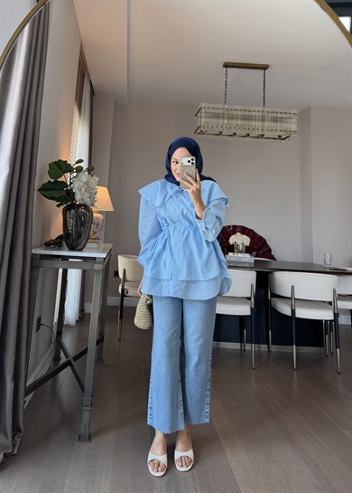 Bağlama Detaylı Pamuk Gömlek  Bebe Mavisi