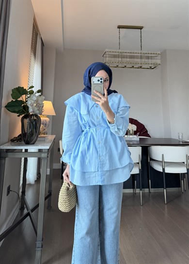 Bağlama Detaylı Pamuk Gömlek  Bebe Mavisi