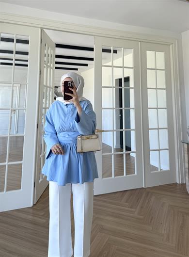 Bağlamalı Poplin Gömlek Bebe Mavi