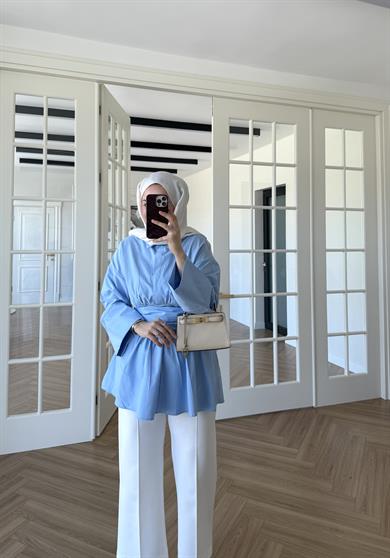 Bağlamalı Poplin Gömlek Bebe Mavi