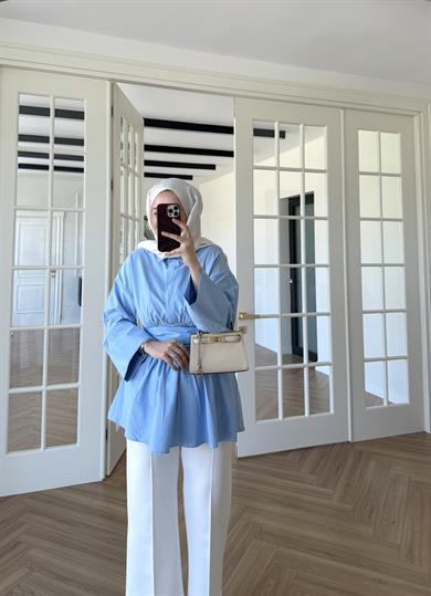 Bağlamalı Poplin Gömlek Bebe Mavi