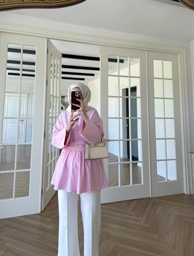 Bağlamalı Poplin Gömlek Pembe