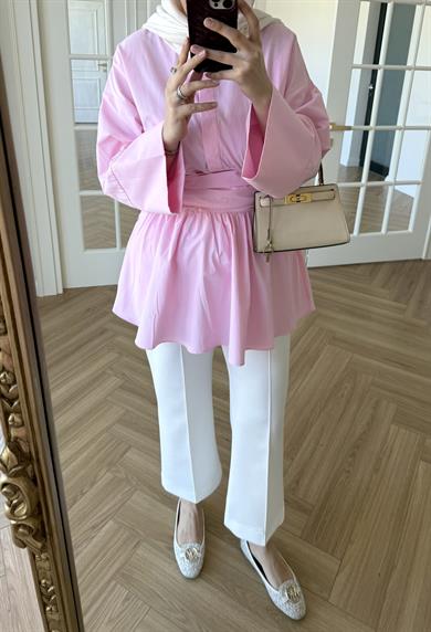 Bağlamalı Poplin Gömlek Pembe