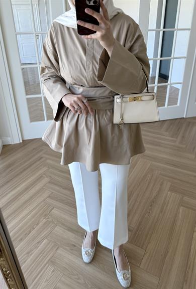 Bağlamalı Poplin Gömlek Vizon